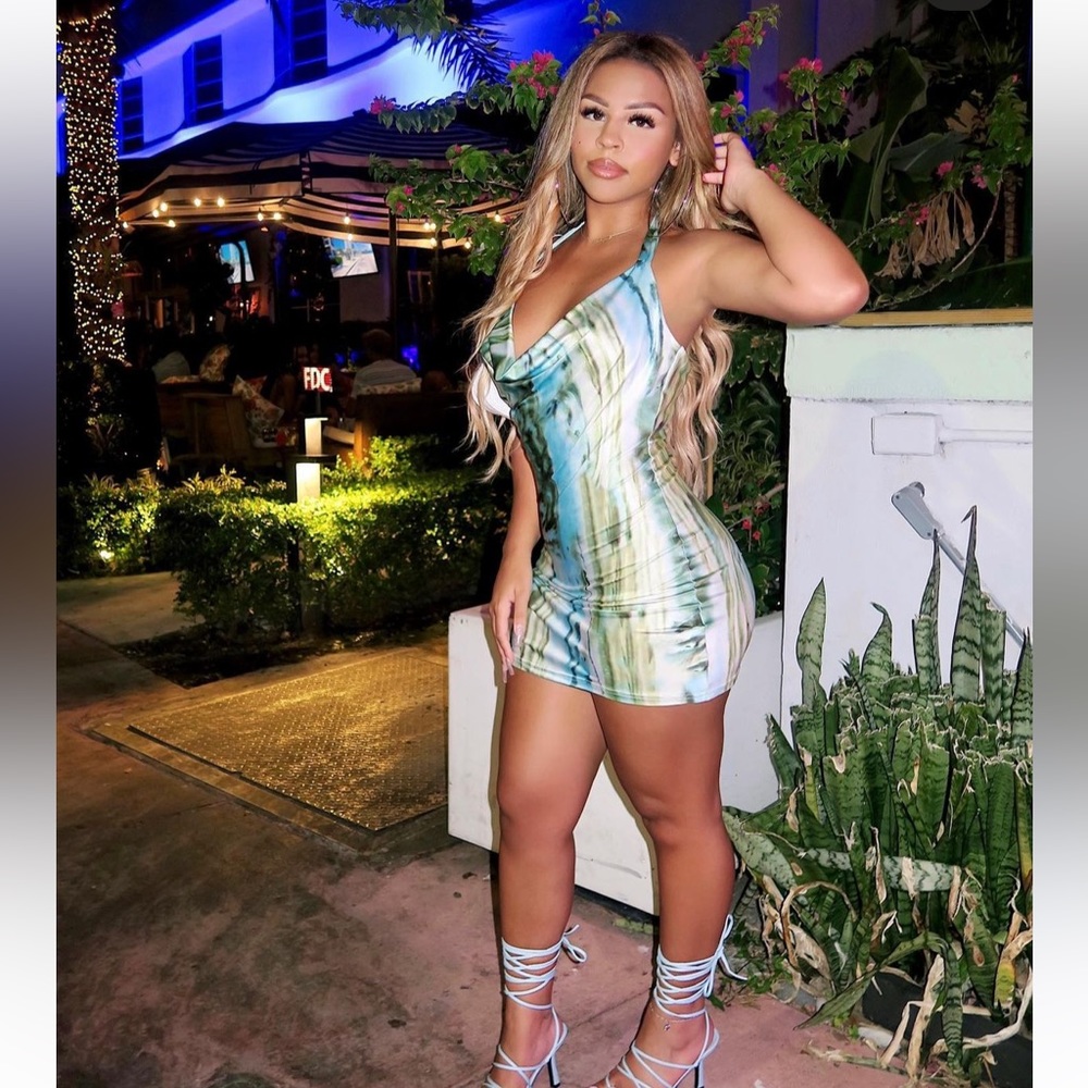 Blue and green halter dress (XS)